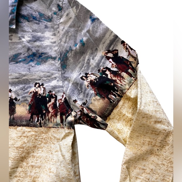 Vintage Panhandle Slim Western M cowboy scene Long Sleeve Shirt pearl snaps - Picture 3 of 6